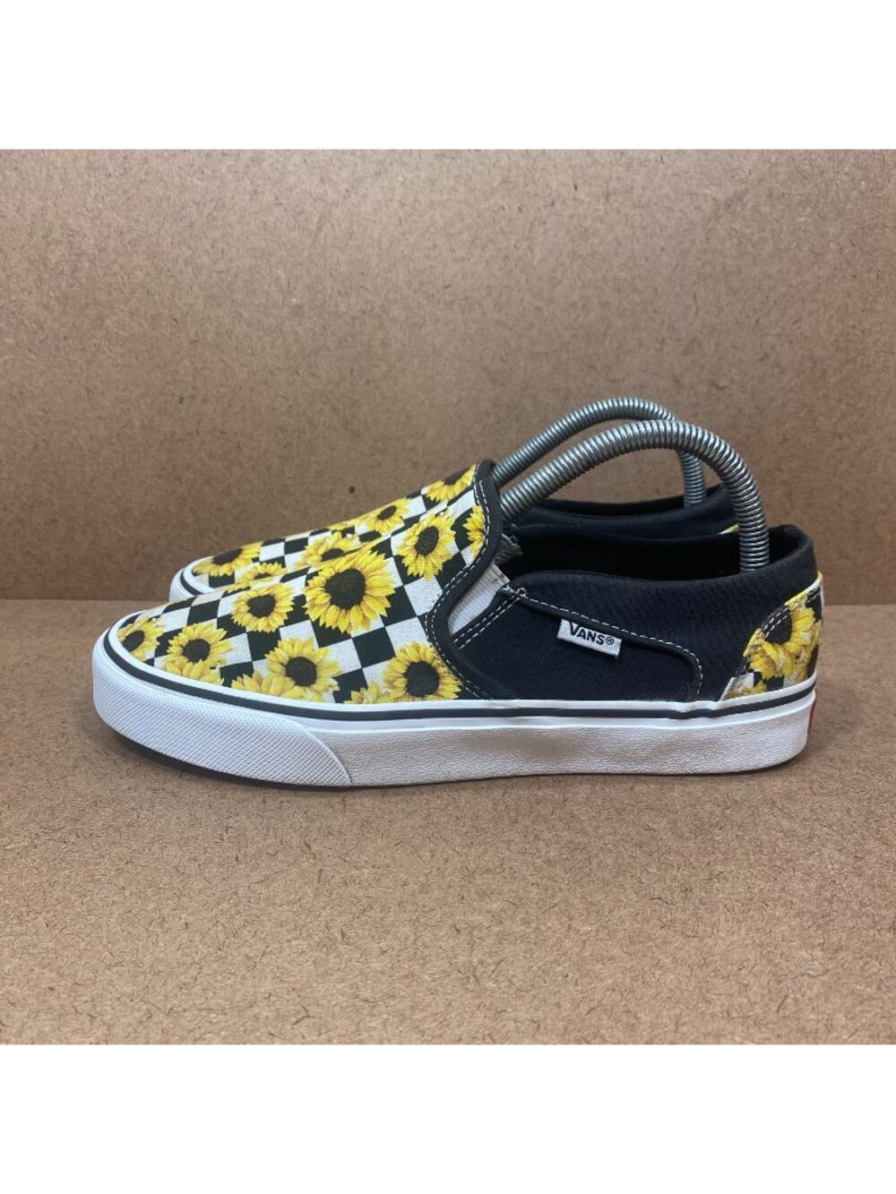 Vans Asher Sunflower Checkerboard Slip-On Shoes Womens 8.5 Black & Yellow Casual